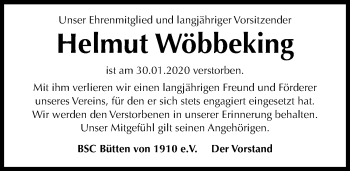 Traueranzeige von Helmut Wöbbeking von Peiner Allgemeine Zeitung