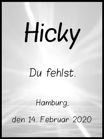 Traueranzeige von Hicky  von Kieler Nachrichten