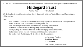 Traueranzeige von Hildegard Faust von Göttinger Tageblatt