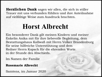 Traueranzeige von Horst Albrecht von Ostsee-Zeitung GmbH