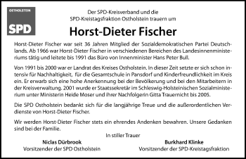 Traueranzeige von Horst-Dieter Fischer von Lübecker Nachrichten