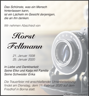 Traueranzeige von Horst Fellmann von Leipziger Volkszeitung