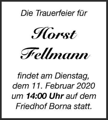 Traueranzeige von Horst Fellmann von Leipziger Volkszeitung