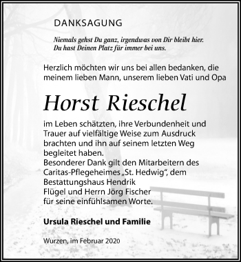 Traueranzeige von Horst Rieschel von Leipziger Volkszeitung