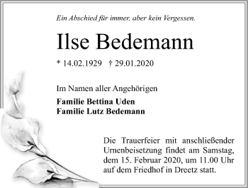 Traueranzeige von Ilse Bedemann