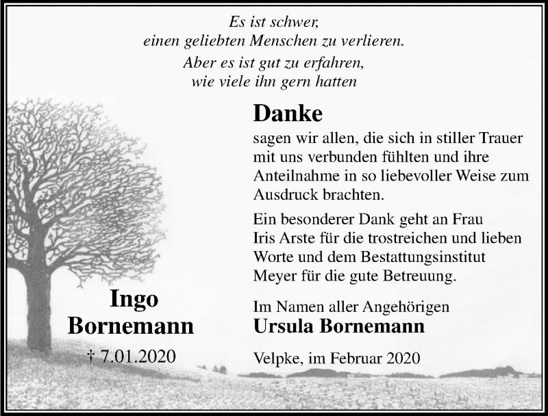  Traueranzeige für Ingo Bornemann vom 15.02.2020 aus Aller Zeitung