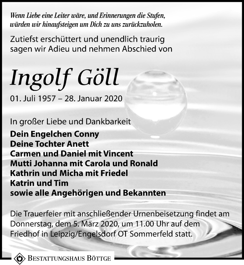  Traueranzeige für Ingolf Göll vom 15.02.2020 aus Leipziger Volkszeitung