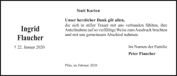 Traueranzeige von Ingrid Flaucher von Kieler Nachrichten