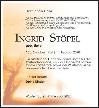 Traueranzeige von Ingrid Stöpel