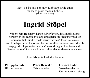 Traueranzeige von Ingrid Stöpel