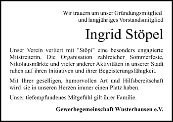 Traueranzeige von Ingrid Stöpel