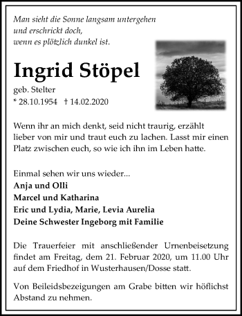 Traueranzeige von Ingrid Stöpel