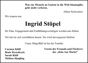 Traueranzeige von Ingrid Stöpel