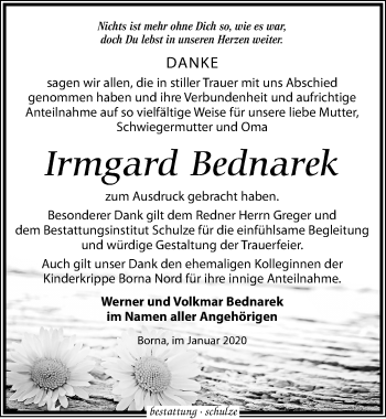 Traueranzeige von Irmgard Bednarek von Leipziger Volkszeitung