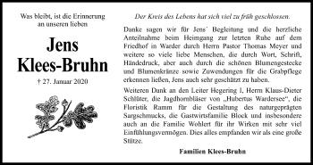 Traueranzeige von Jens Klees-Bruhn von Kieler Nachrichten