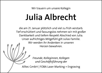 Traueranzeige von Julia Albrecht von Lübecker Nachrichten