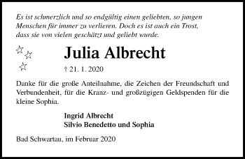 Traueranzeige von Julia Albrecht von Lübecker Nachrichten