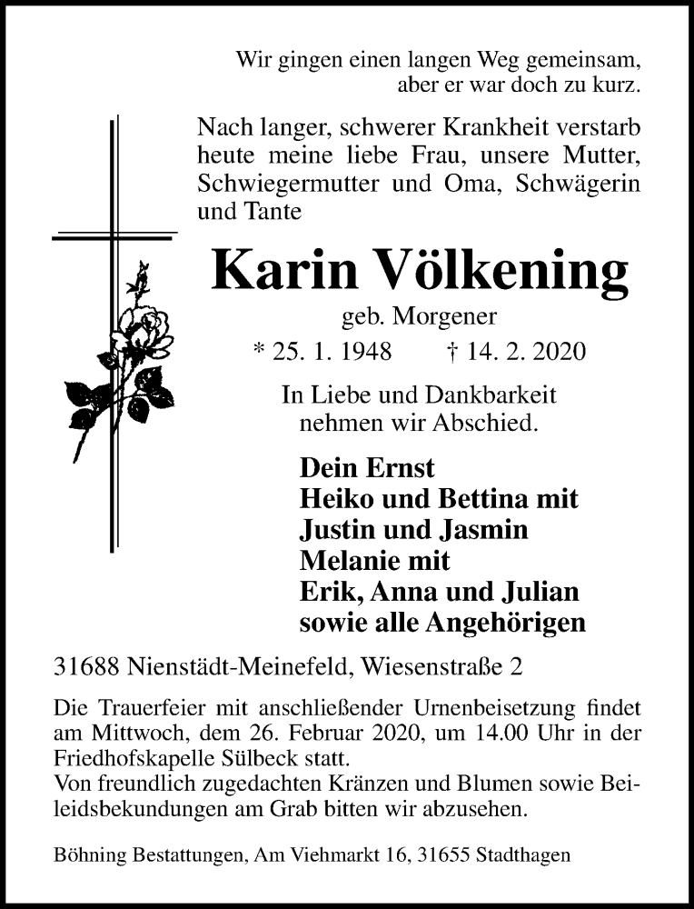  Traueranzeige für Karin Völkening vom 19.02.2020 aus Schaumburger Nachrichten