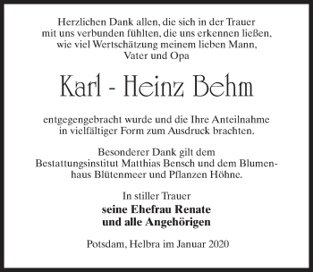 Traueranzeige von Karl-Heinz Behm von Märkischen Allgemeine Zeitung