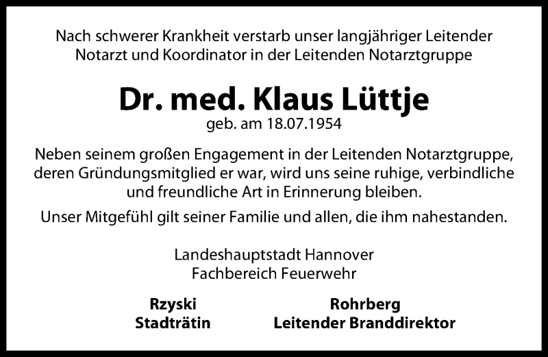  Traueranzeige für Klaus Lüttje vom 08.02.2020 aus Hannoversche Allgemeine Zeitung/Neue Presse
