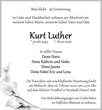 Traueranzeige von Kurt Luther