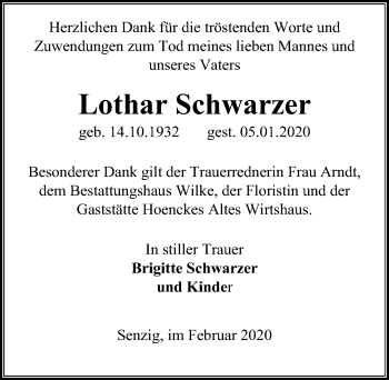 Traueranzeige von Lothar Schwarzer von Märkischen Allgemeine Zeitung