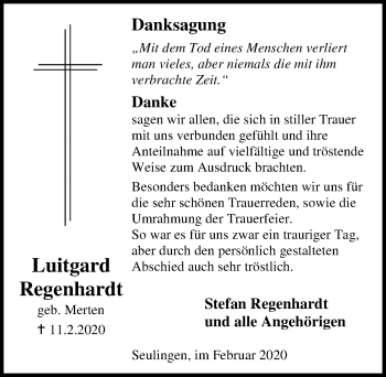 Traueranzeige von Luitgard Regenhardt von Göttinger Tageblatt