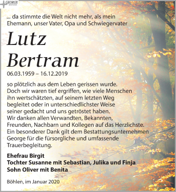 Traueranzeige von Lutz Bertram von Leipziger Volkszeitung