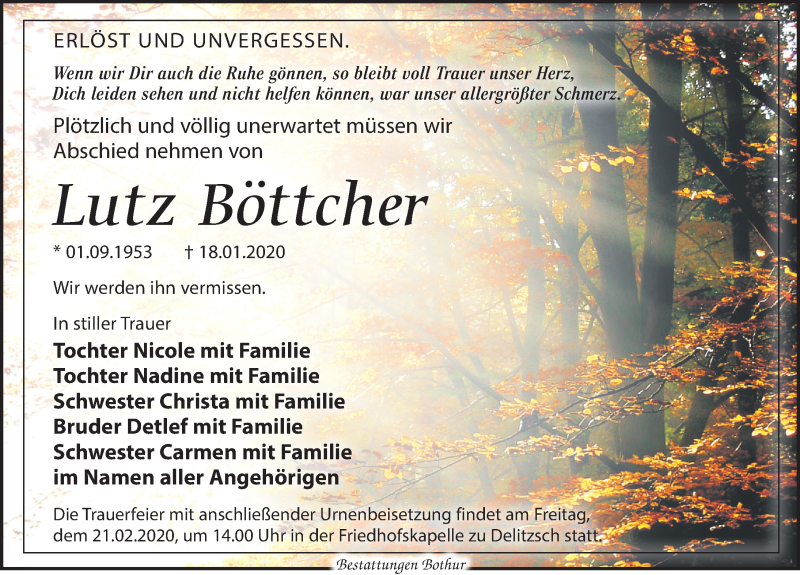  Traueranzeige für Lutz Böttcher vom 08.02.2020 aus Leipziger Volkszeitung