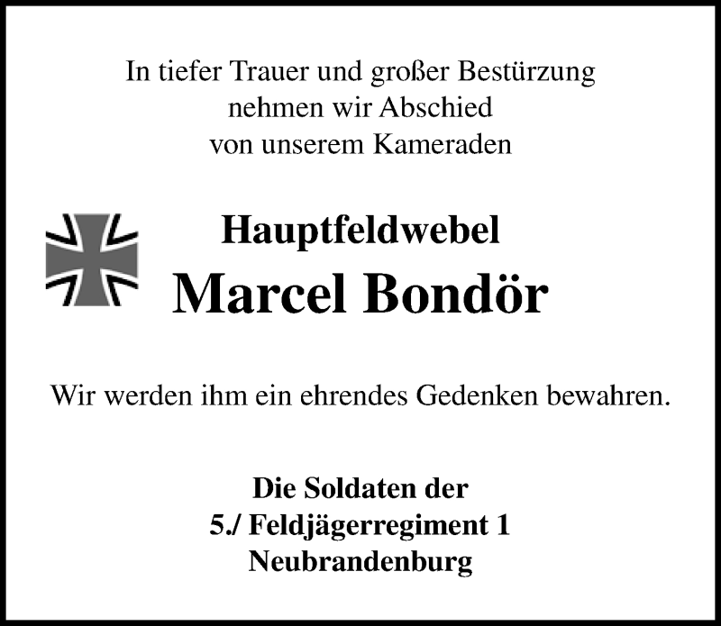  Traueranzeige für Marcel Bondör vom 22.02.2020 aus Ostsee-Zeitung GmbH