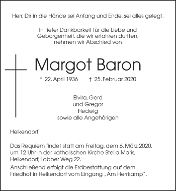 Traueranzeige von Margot Baron von Kieler Nachrichten