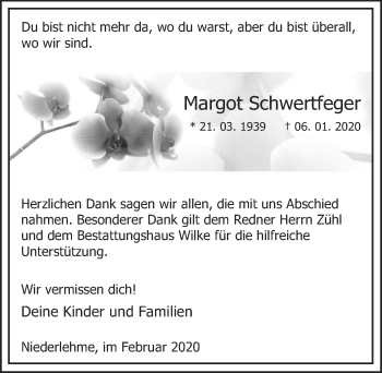 Traueranzeige von Margot Schwerdtfeger von Märkischen Allgemeine Zeitung