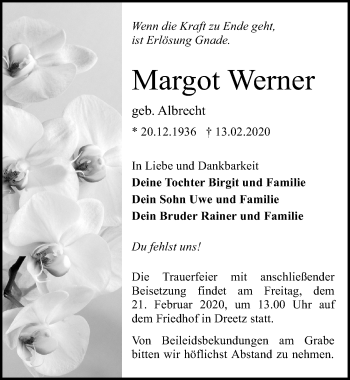 Traueranzeige von Margot Werner