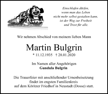 Traueranzeige von Martin Bulgrin