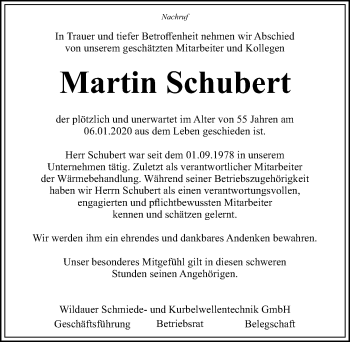 Traueranzeige von Martin Schubert von Märkischen Allgemeine Zeitung