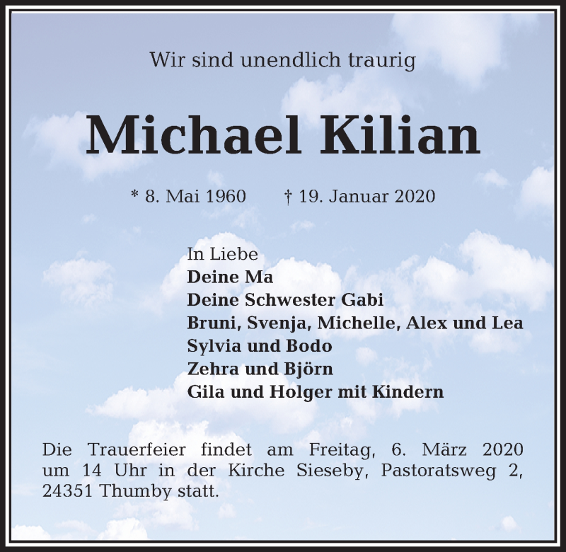  Traueranzeige für Michael Kilian vom 29.02.2020 aus Kieler Nachrichten