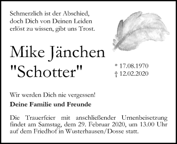 Traueranzeige von Mike Jänchen