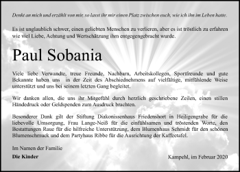 Traueranzeige von Paul Sobania