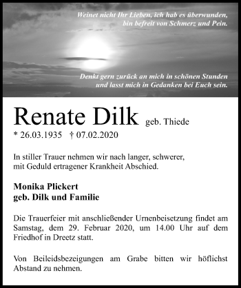 Traueranzeige von Renate Dilk