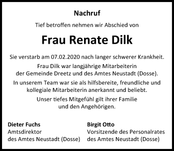 Traueranzeige von Renate Dilk