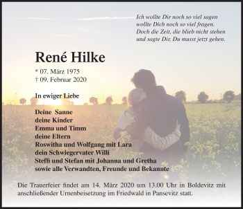 Traueranzeige von René Hilke von Ostsee-Zeitung GmbH