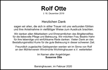 Traueranzeige von Rolf Otte von Hannoversche Allgemeine Zeitung/Neue Presse
