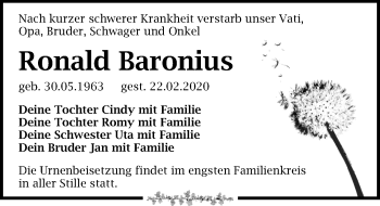 Traueranzeige von Ronald Baronius von Leipziger Volkszeitung
