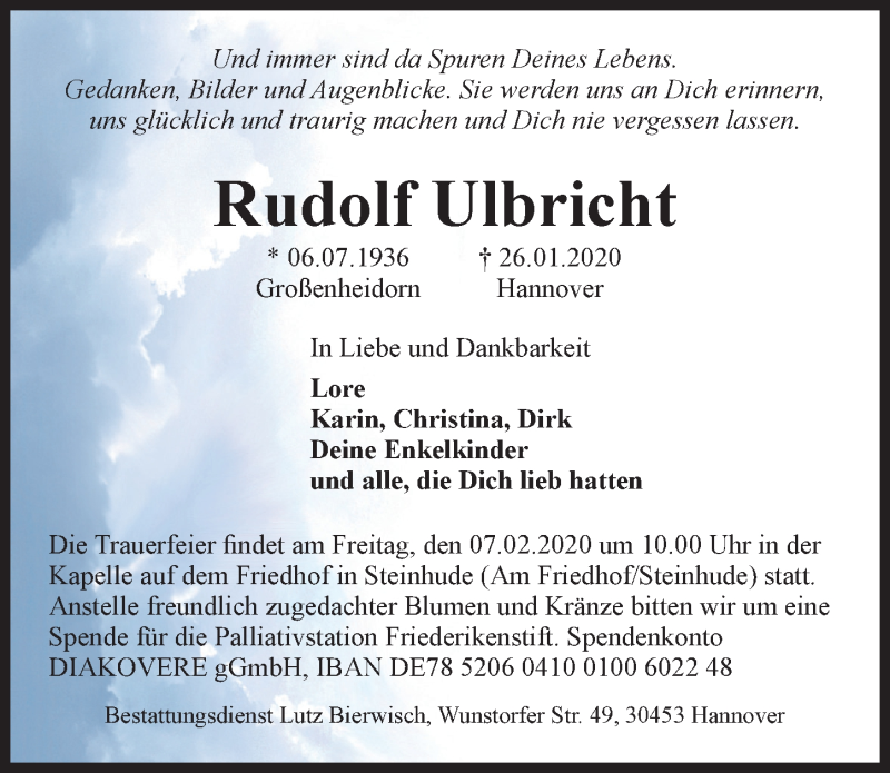  Traueranzeige für Rudolf Ulbricht vom 01.02.2020 aus Hannoversche Allgemeine Zeitung/Neue Presse