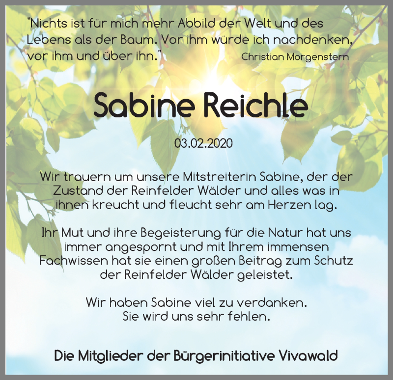  Traueranzeige für Sabine Reichle vom 12.02.2020 aus Lübecker Nachrichten