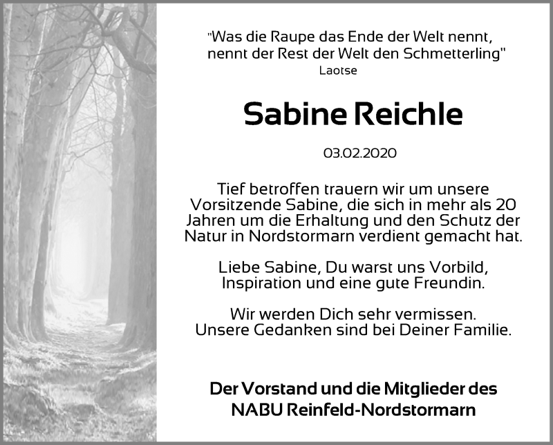  Traueranzeige für Sabine Reichle vom 11.02.2020 aus Lübecker Nachrichten