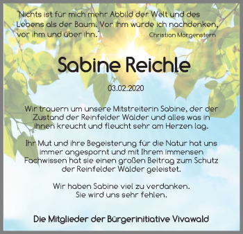 Traueranzeige von Sabine Reichle von Lübecker Nachrichten