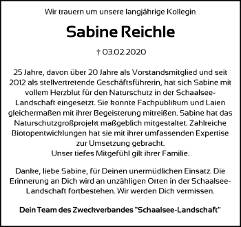 Traueranzeige von Sabine Reichle von Lübecker Nachrichten