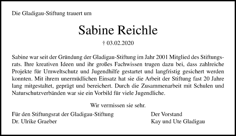  Traueranzeige für Sabine Reichle vom 08.02.2020 aus Lübecker Nachrichten