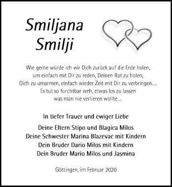 Traueranzeige von Smiljana Smilji von Göttinger Tageblatt